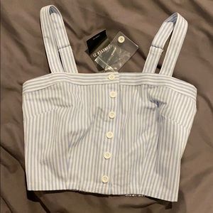 Forever 21 Striped Woven Button Crop Top